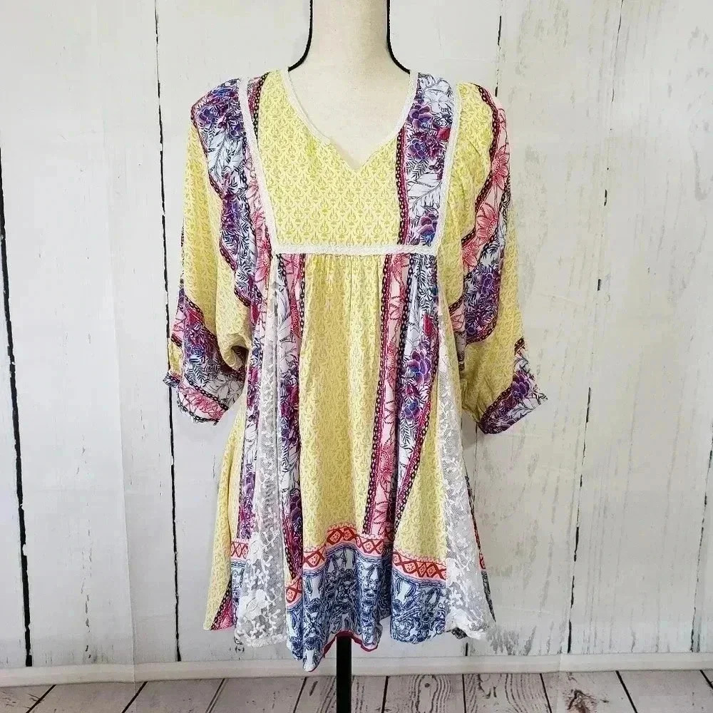Umgee Boho Patchwork Lace Panel Dress Tunic
